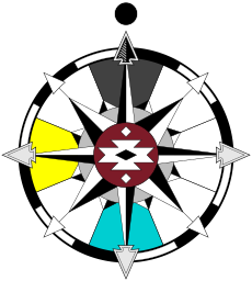The same compass rose with a black dot above its north point
