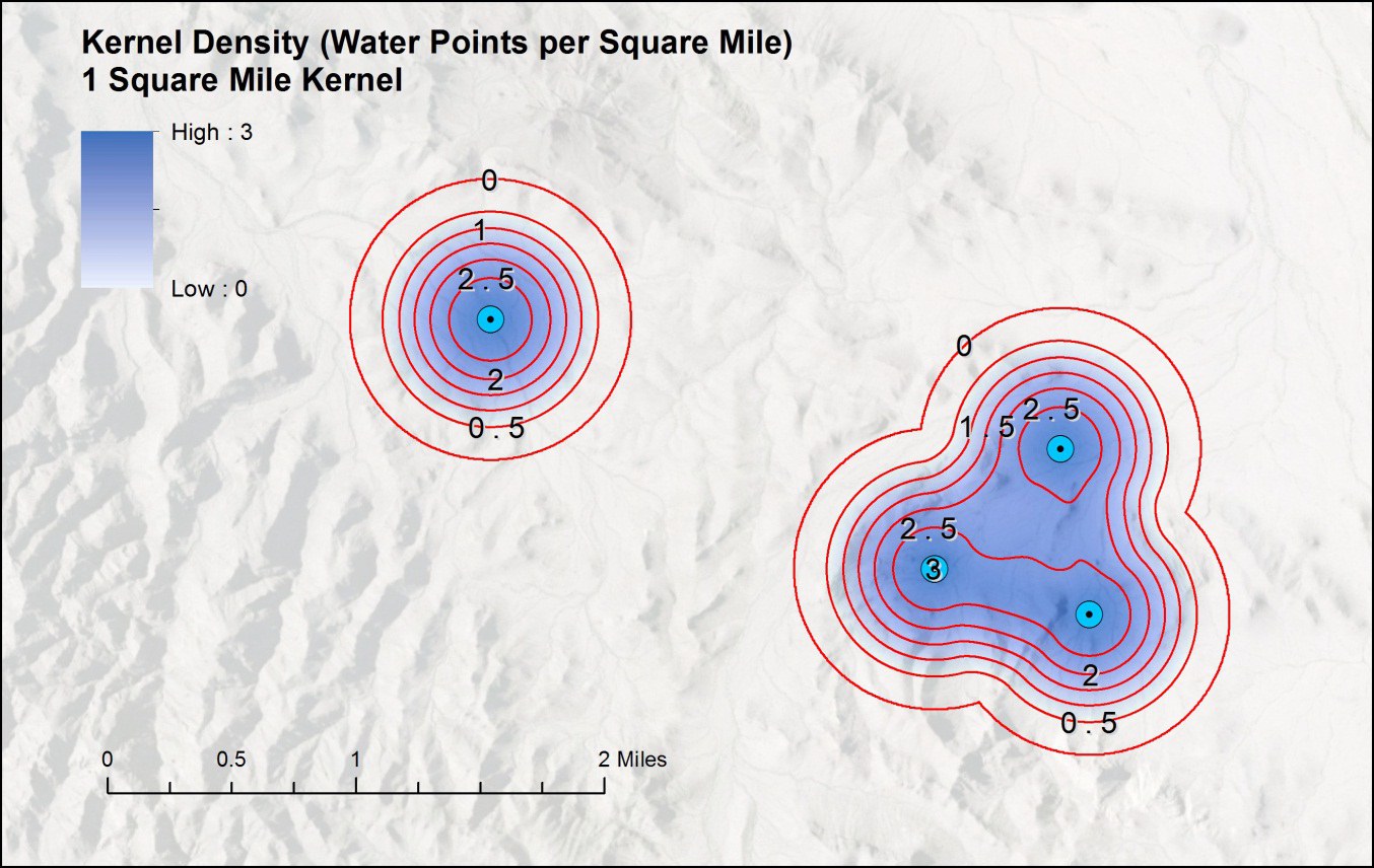 The same map at a medium bandwidth with smoother, more connected density regions