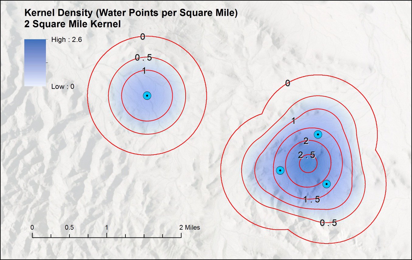 The same map at the largest bandwidth with broad generalized density zones