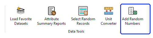 The Data Tools group of the ribbon, with the Add Random Numbers button outlined in blue