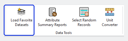 The Data Tools group of the ribbon, with the Load Favorite Datasets button outlined in blue
