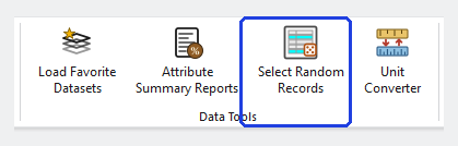 The Data Tools group of the ribbon, with the Select Random Records button outlined in blue