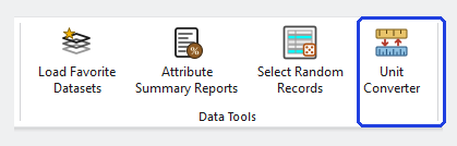 The Data Tools group of the ribbon, with the Unit Converter button outlined in blue