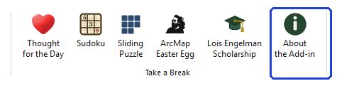 The Take a Break group of the ribbon, with the About the Add-in button outlined in blue