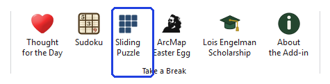 The Take a Break group of the ribbon, with the Sliding Puzzle button outlined in blue