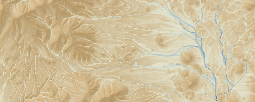 The wetness index draped over a hillshade of the area north of Flagstaff, Arizona, around Schultz Pass and Doney Park: tan hills and ridges, a broad pale valley floor, and a blue network of washes and a braided main drainage scoring as the wettest ground on the map
